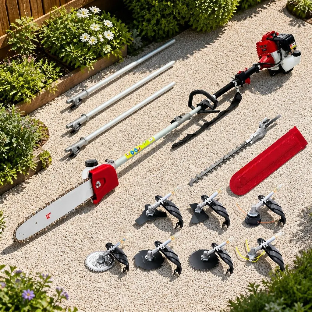 Pole Chainsaw 2 Stroke Petrol Tree Pruner 9 in 1 Long Reach Garden Tool 12 Inch