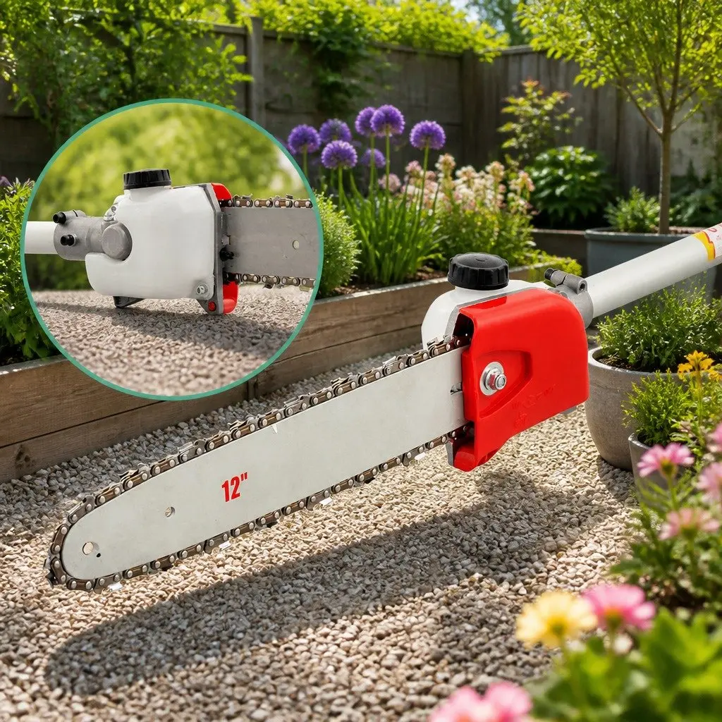 Pole Chainsaw 52cc Two Stroke Petrol 12 Inch Red 9 in 1 Long Reach Garden Tool