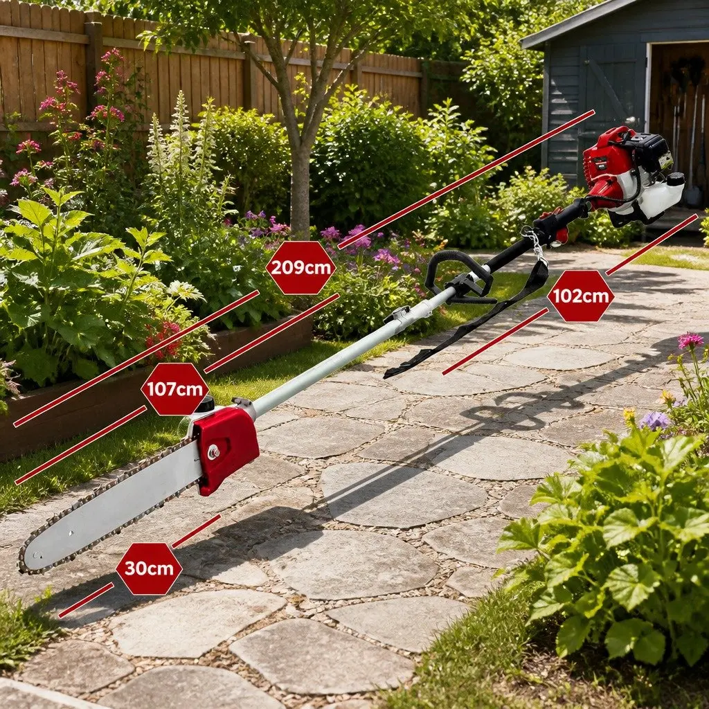 52cc Petrol Powered Chainsaw 12 Inch Bar 7 In 1 Garden Multi Tool Red