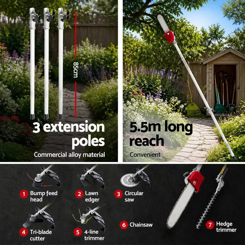 52cc Petrol Powered Chainsaw 12 Inch Bar 7 In 1 Garden Multi Tool Red