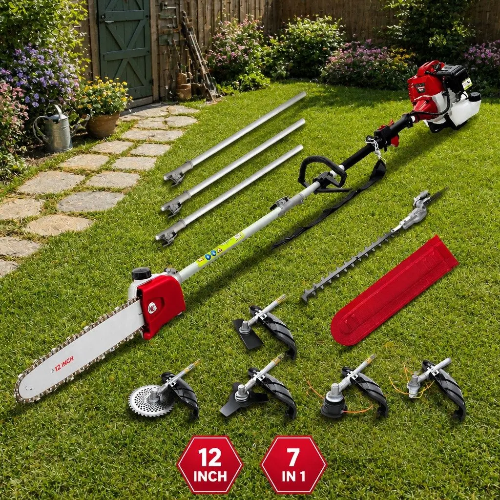 52cc Petrol Powered Chainsaw 12 Inch Bar 7 In 1 Garden Multi Tool Red