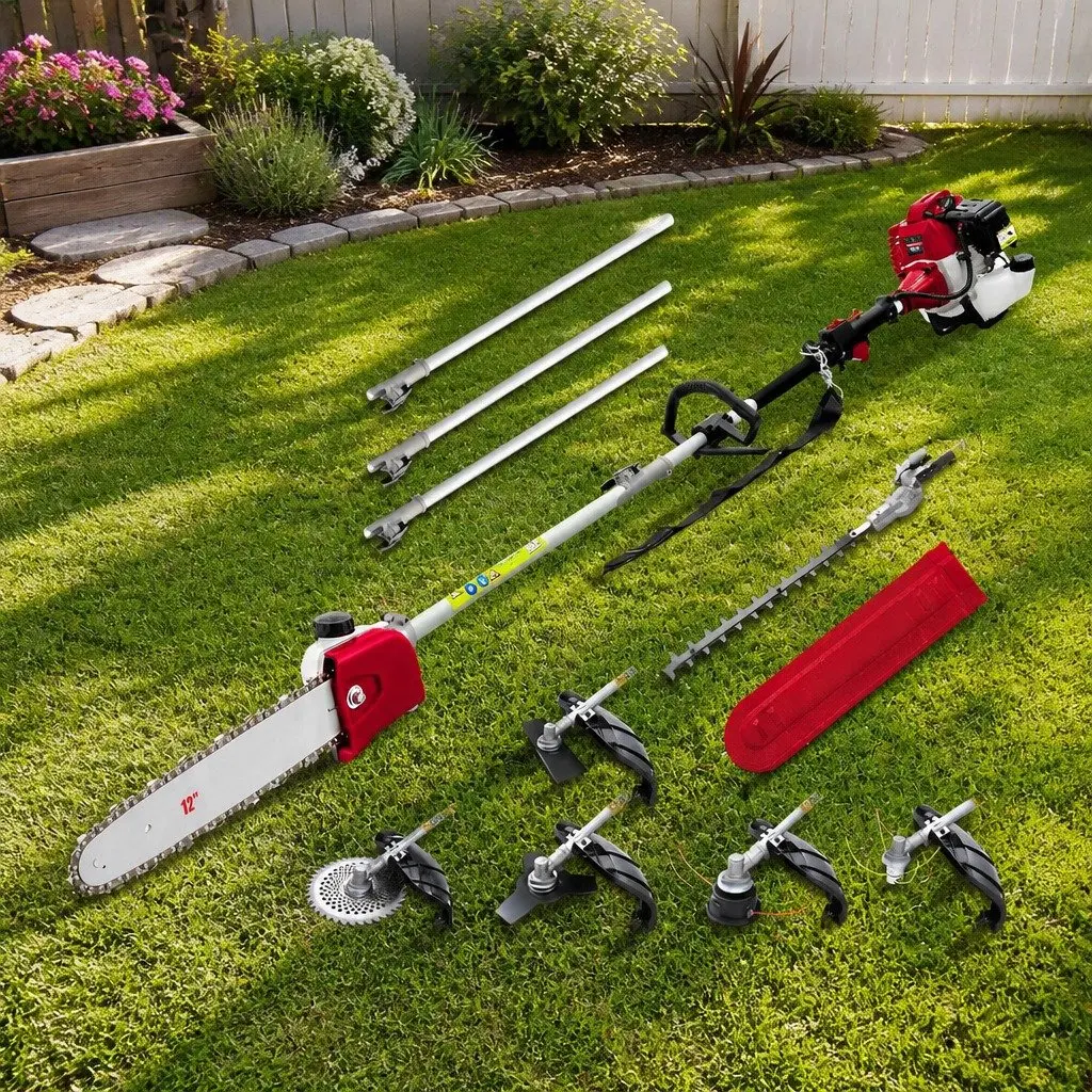 52cc Petrol Powered Chainsaw 12 Inch Bar 7 In 1 Garden Multi Tool Red