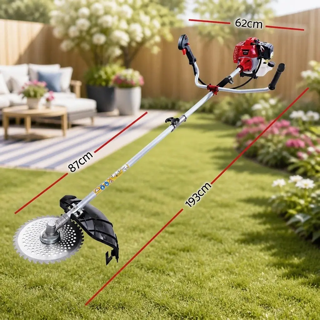 Pole Chainsaw Multi-Tool Petrol Hedge Trimmer 52cc Red 5 in 1 with Circular Saw Brush Cutter and Whipper Snipper