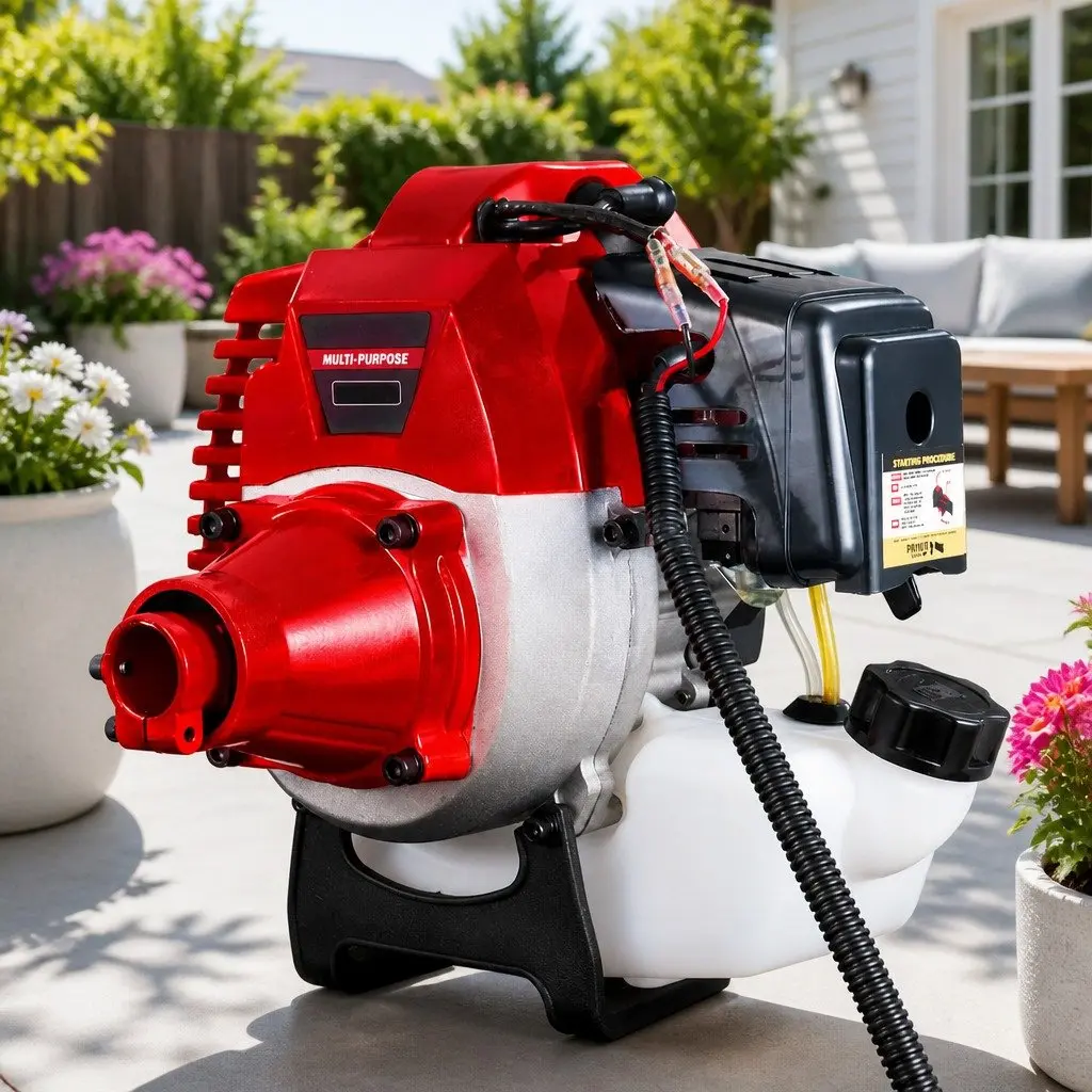 Pole Chainsaw Multi-Tool Petrol Hedge Trimmer 52cc Red 5 in 1 with Circular Saw Brush Cutter and Whipper Snipper