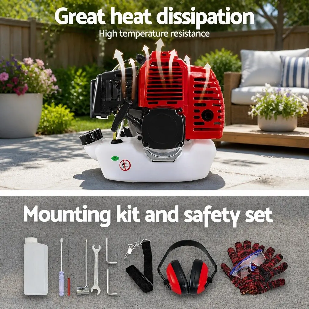 Pole Chainsaw Multi-Tool Petrol Hedge Trimmer 52cc Red 5 in 1 with Circular Saw Brush Cutter and Whipper Snipper