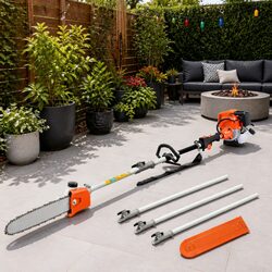 4 Stroke Petrol Pole Chainsaw Long Reach Tree Pruner 12 Inch Bar 5.6m Extension