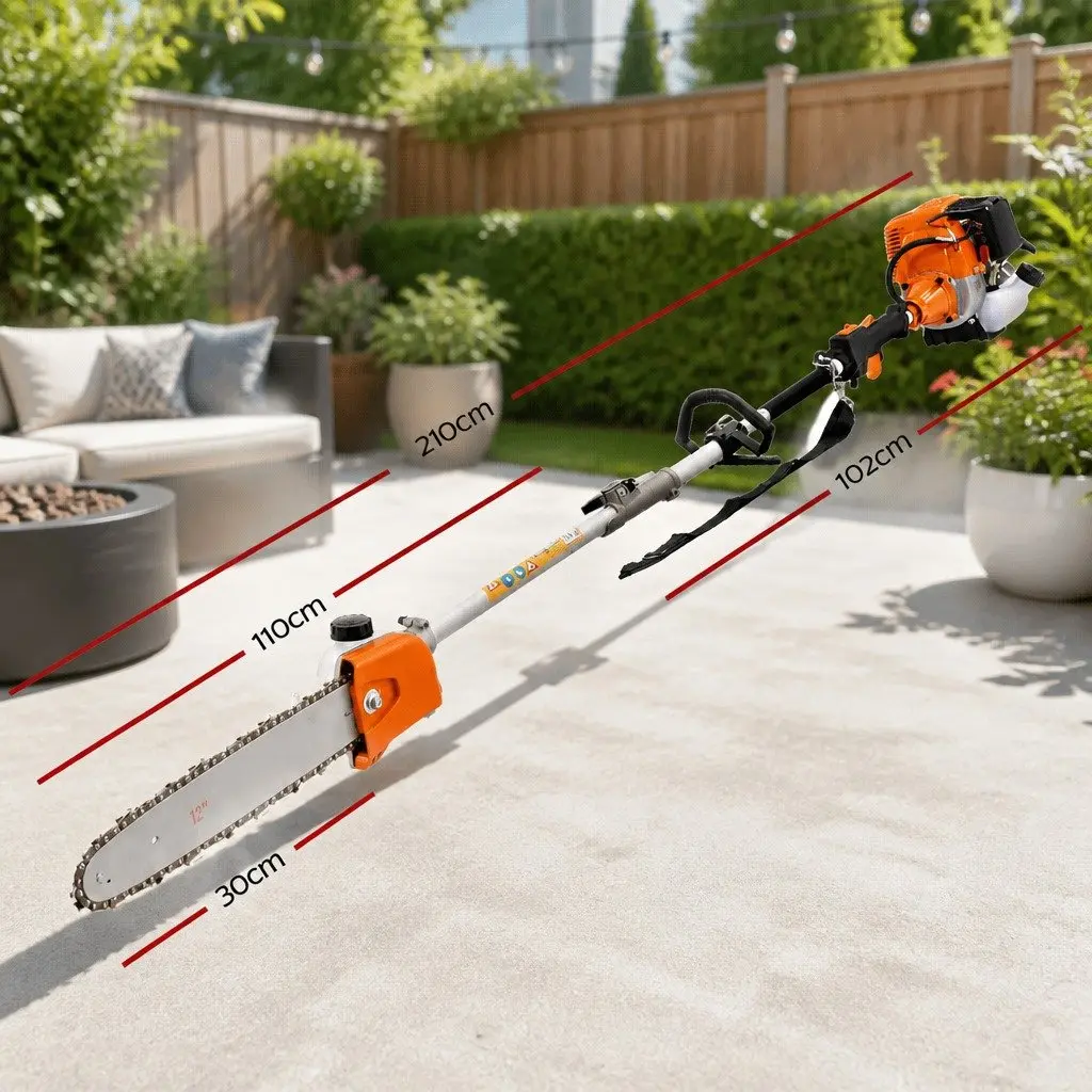 Petrol Chainsaw 4 Stroke 12 Inch Bar Long Reach Tree Pruner 5.6m Extension Red