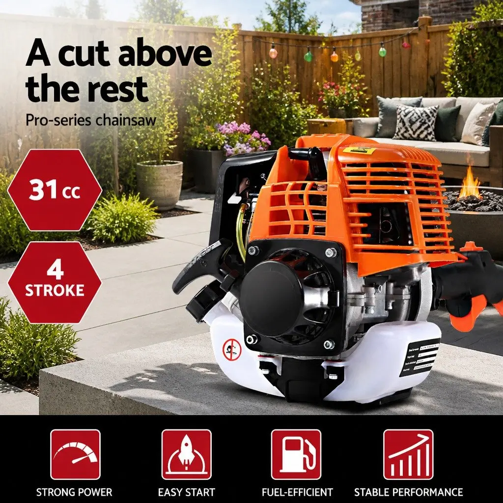 Petrol Chainsaw 4 Stroke 12 Inch Bar Long Reach Tree Pruner 5.6m Extension Red