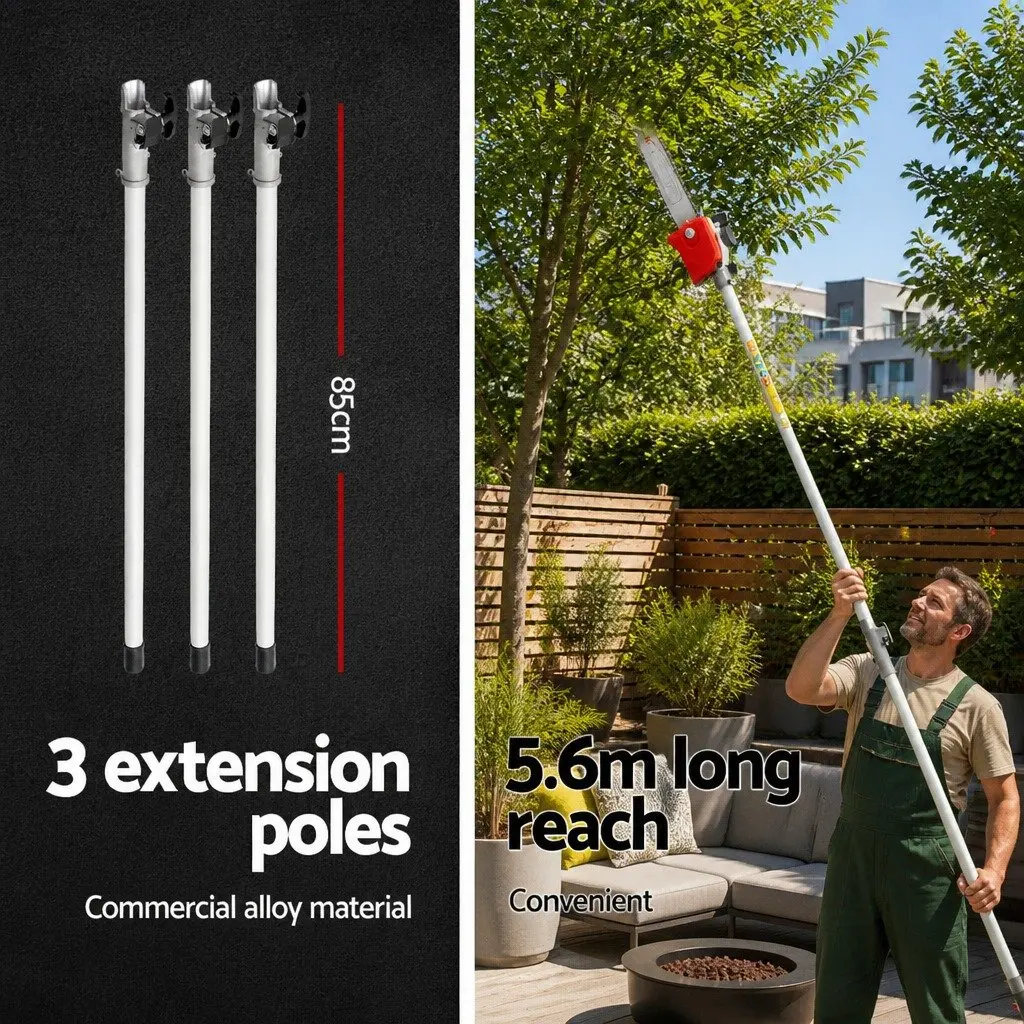 Petrol Chainsaw 4 Stroke 12 Inch Bar Long Reach Tree Pruner 5.6m Extension Red