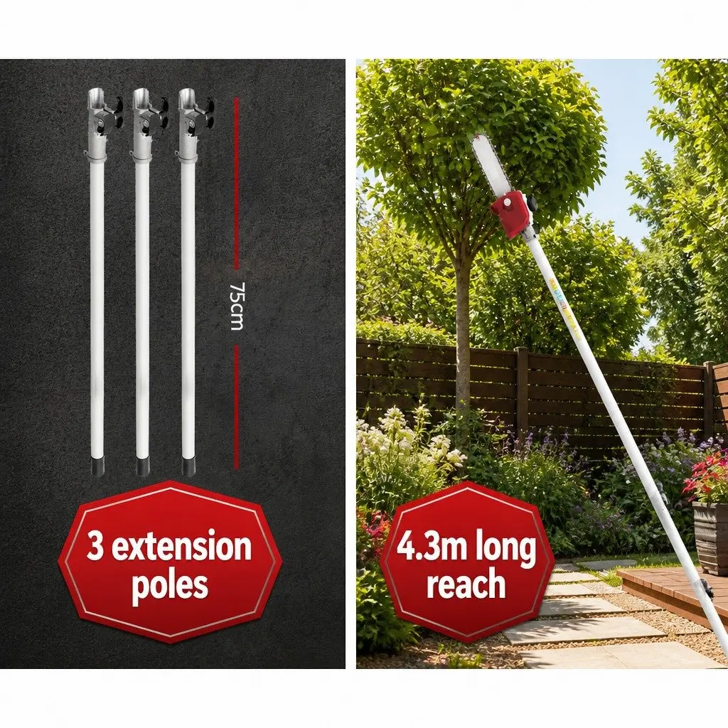 Pole Chainsaw Petrol 52cc 12 Inch Bar Black Red