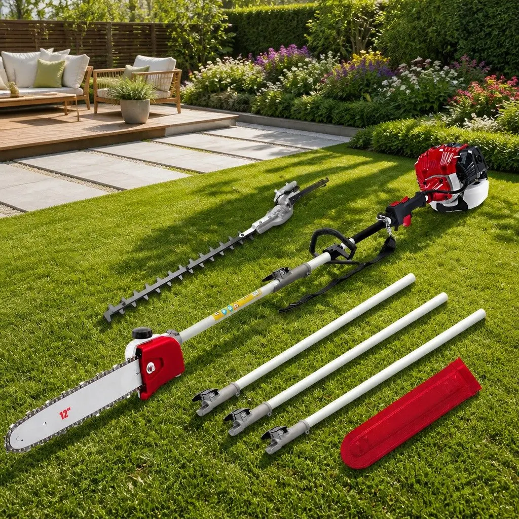 Pole Chainsaw Petrol 52cc 12 Inch Bar Black Red