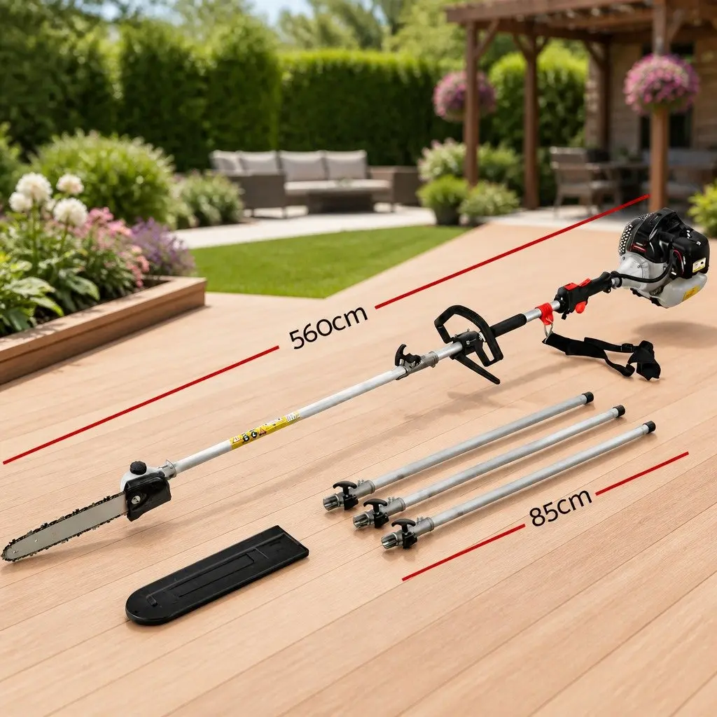 65CC Petrol Chainsaw Tree Pruner Extended Reach 12 Inch Bar Silver Black