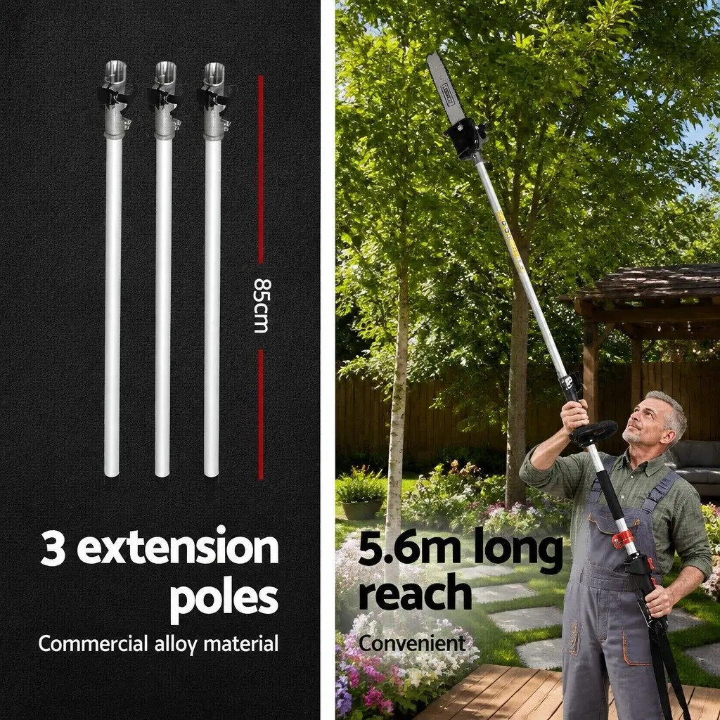 65CC Petrol Chainsaw Tree Pruner Extended Reach 12 Inch Bar Silver Black