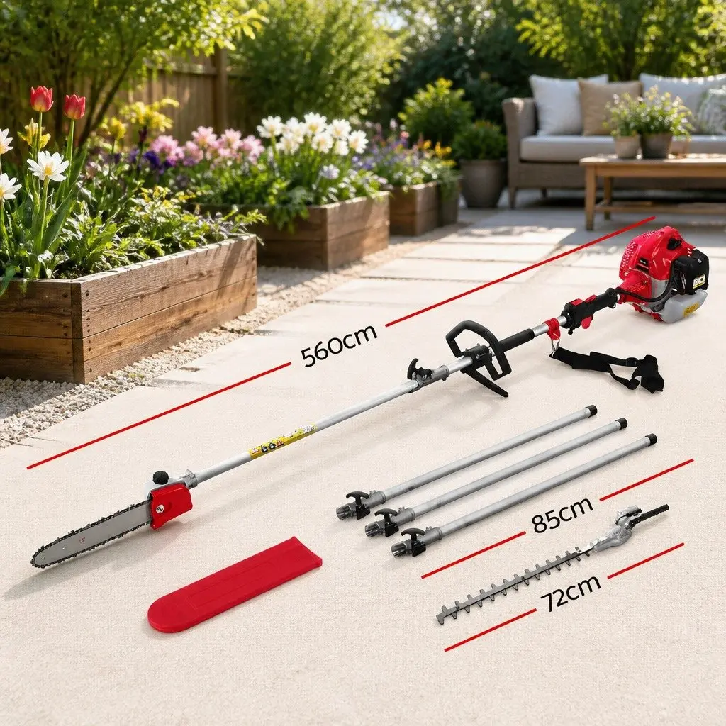 65cc Pole Chainsaw Hedge Trimmer Petrol Engine 12 Inch Bar 5.6m Extension Reach Tool