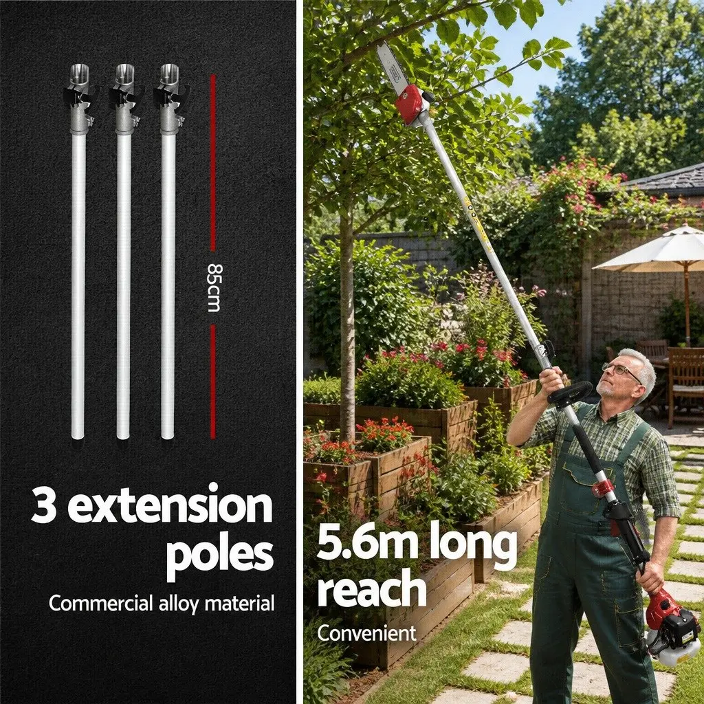 65cc Pole Chainsaw Hedge Trimmer Petrol Engine 12 Inch Bar 5.6m Extension Reach Tool