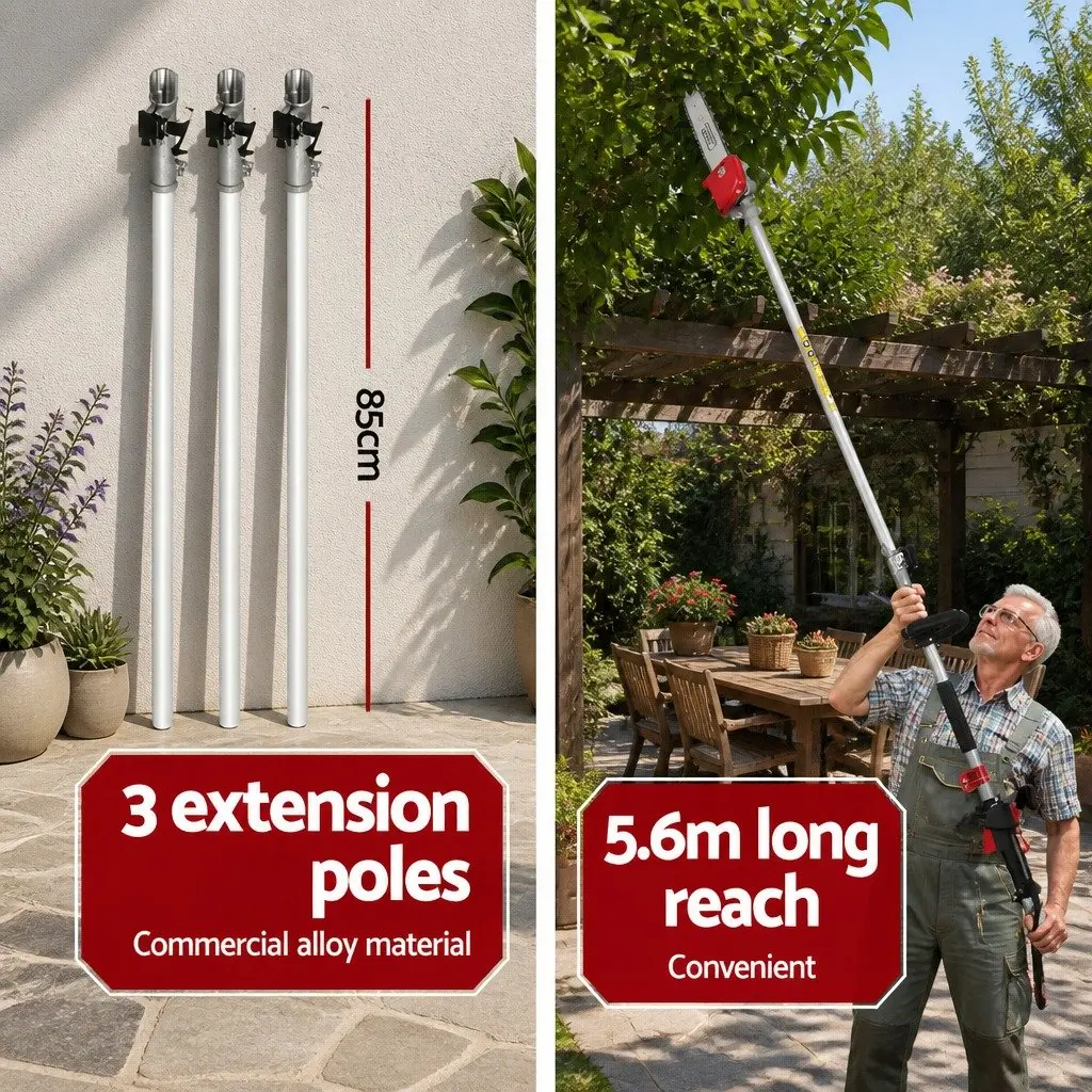 Pole Chainsaw Petrol 65CC 12in Red or Black 5.6m Reach Extension Pruning Tool