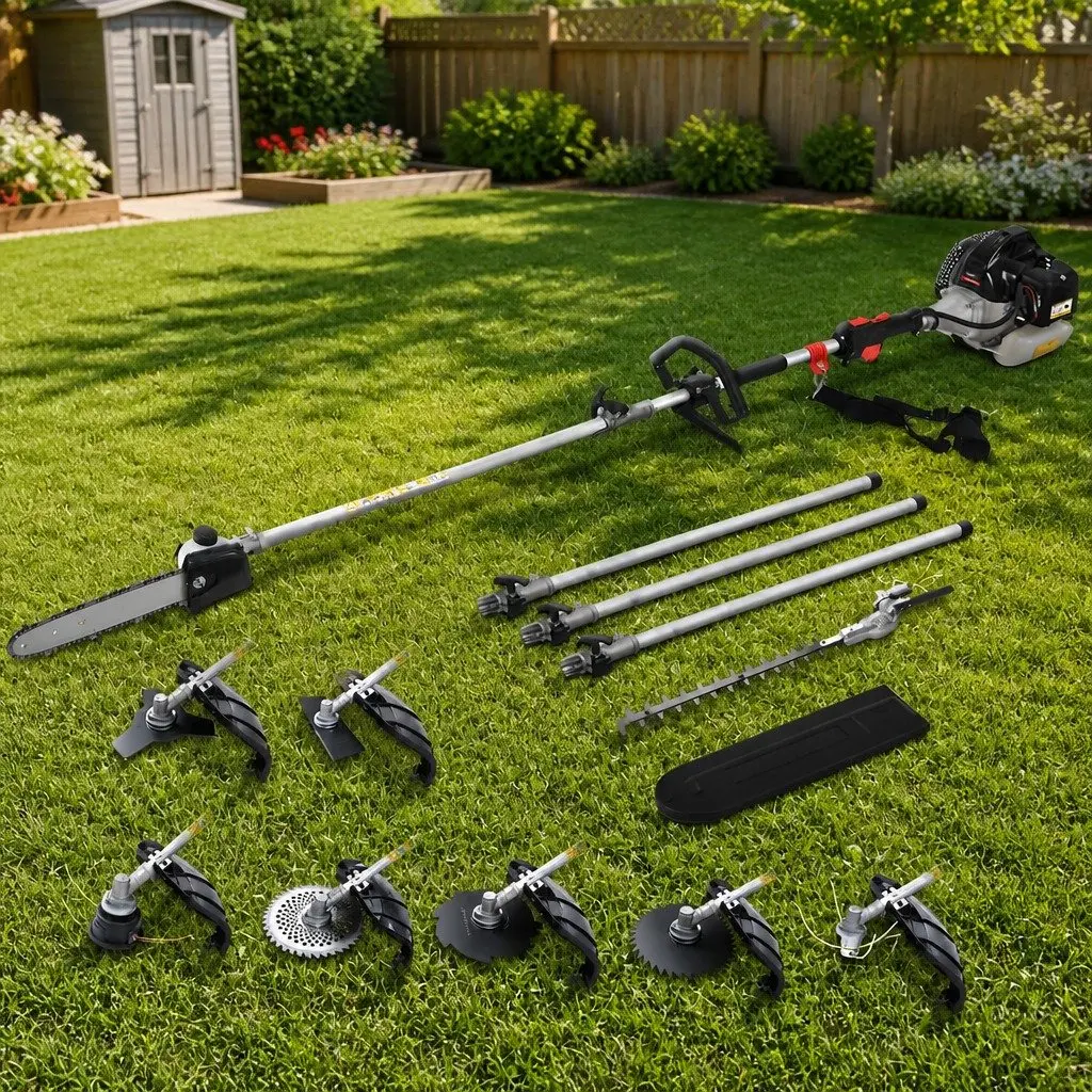 62CC Petrol Chainsaw Hedge Trimmer Brush Cutter Whipper Snipper 9-in-1 Garden Tool Silver Black