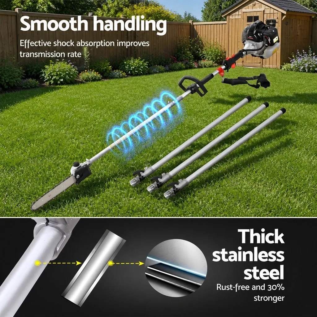 62CC Petrol Chainsaw Hedge Trimmer Brush Cutter Whipper Snipper 9-in-1 Garden Tool Silver Black