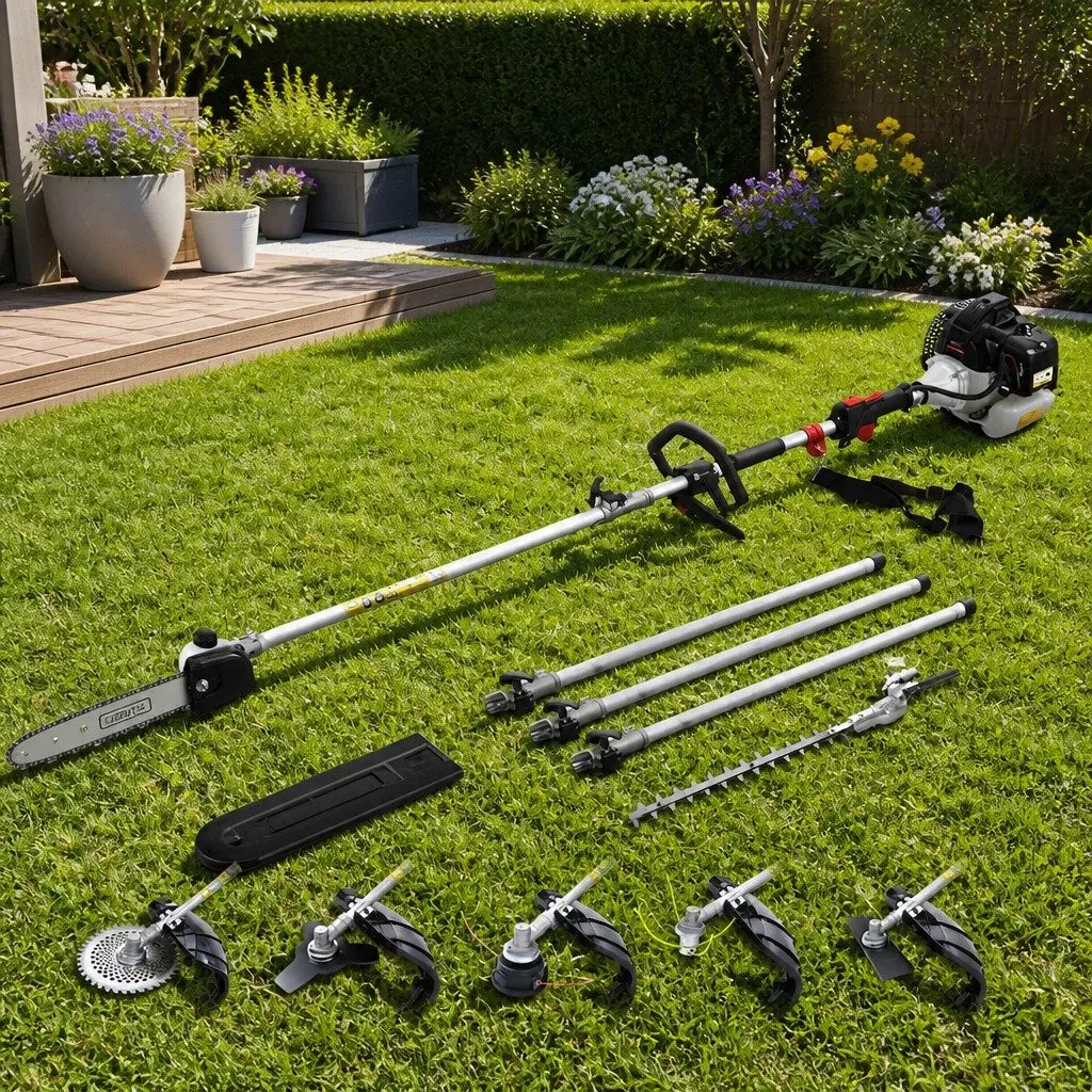 62cc Pole Chainsaw Multi-Tool System 7-in-1 Petrol Garden Tool Black 5.6m Reach