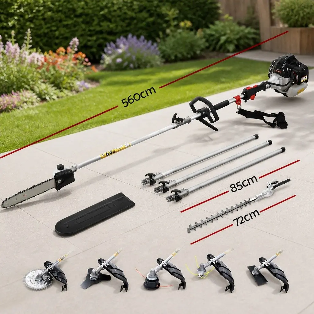 62cc Pole Chainsaw Multi-Tool System 7-in-1 Petrol Garden Tool Black 5.6m Reach