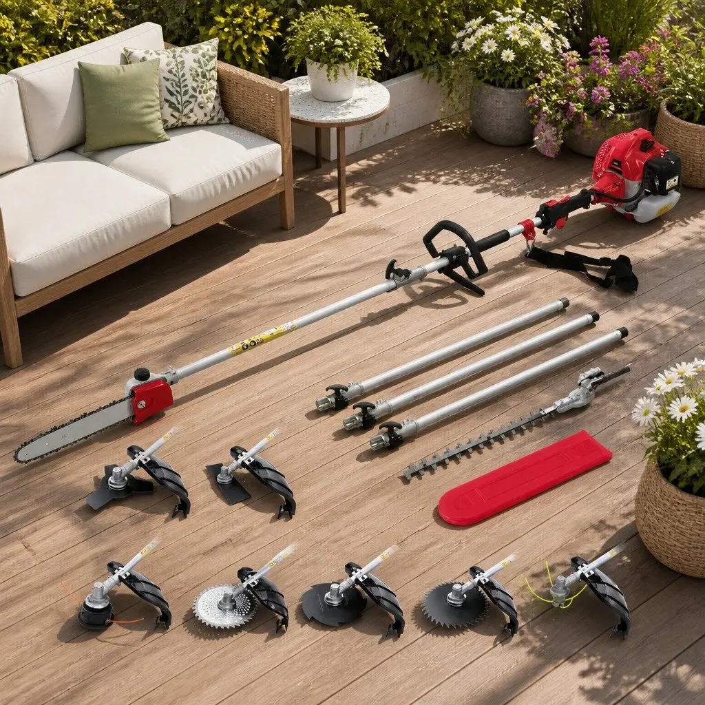 62CC Pole Chainsaw Hedge Trimmer Brush Cutter Whipper Snipper Multi Tool 5.6m Red Black