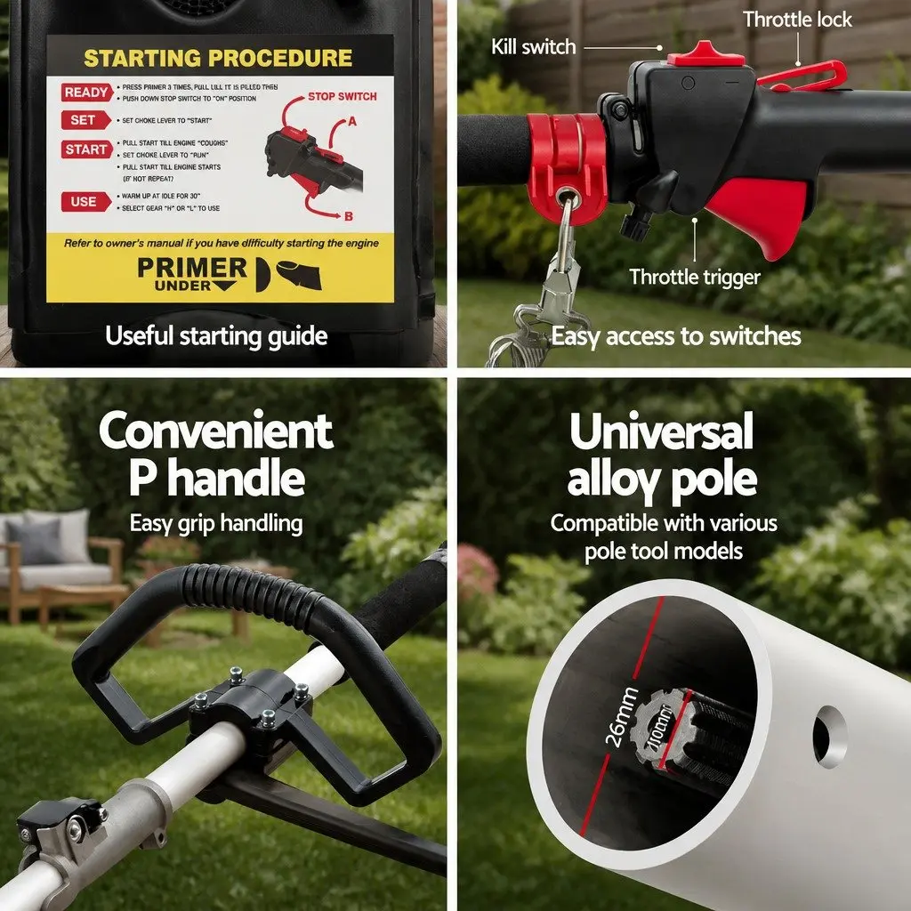 Pole Chainsaw 62CC Petrol 12in Bar 5.6m Reach Red or Black