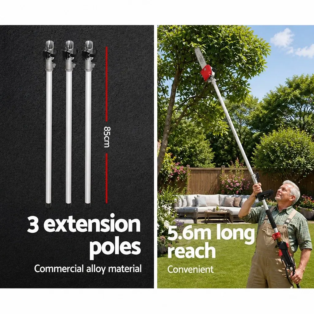 Pole Chainsaw 62CC Petrol 12in Bar 5.6m Reach Red or Black