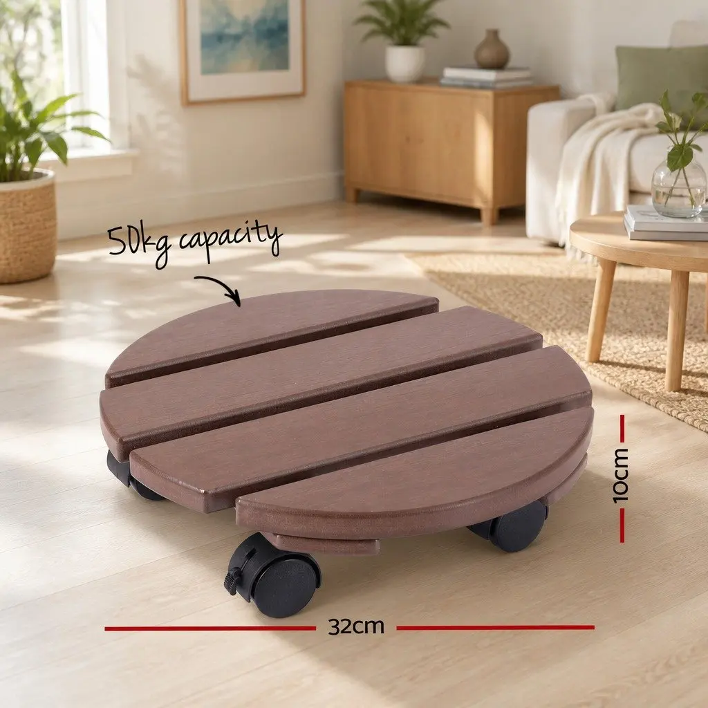 Plant Caddy Rolling Cart High Density Polyethylene 32 x 10 cm Brown