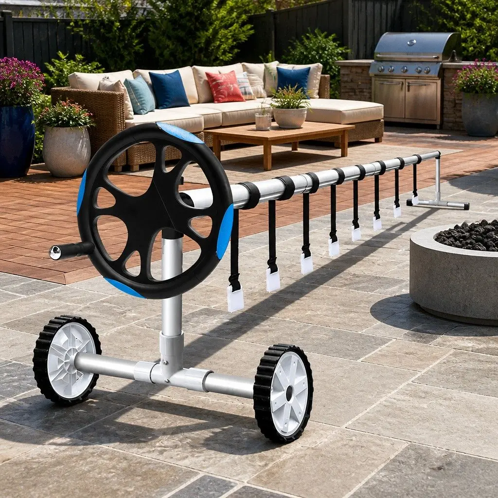 Adjustable Aluminium Pool Cover Roller 5.5m Blue for Solar Blanket Operation