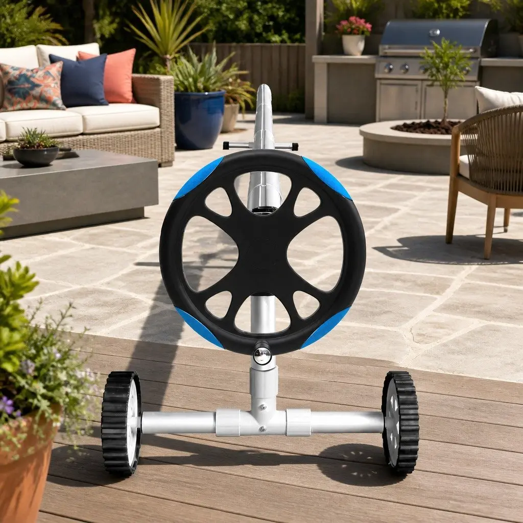 Adjustable Aluminium Pool Cover Roller 5.5m Blue for Solar Blanket Operation