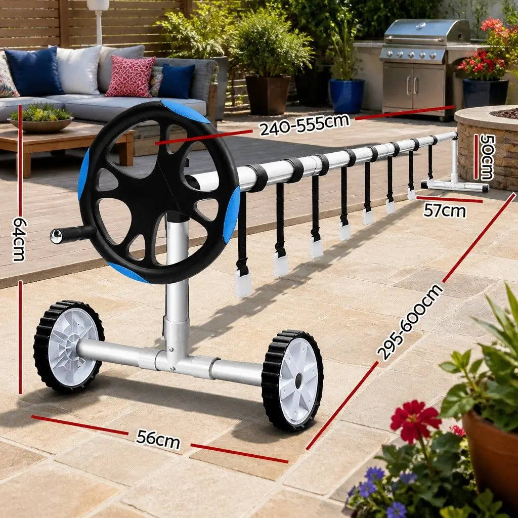 Adjustable Aluminium Pool Cover Roller 5.5m Blue for Solar Blanket Operation