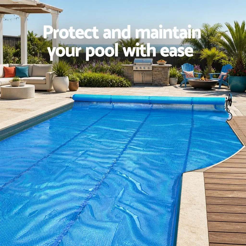 Adjustable Aluminium Pool Cover Roller 5.5m Blue for Solar Blanket Operation