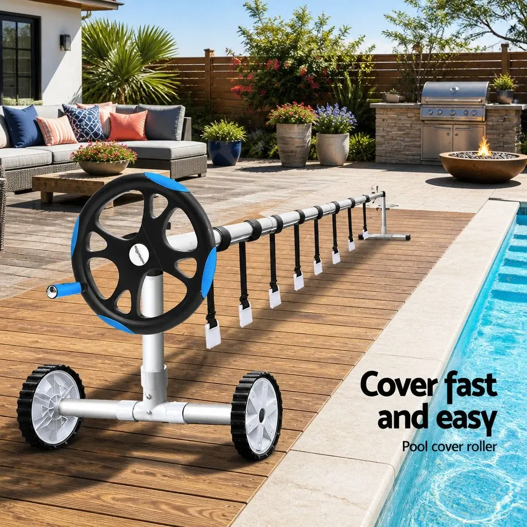 Adjustable Aluminium Pool Cover Roller 5.5m Blue for Solar Blanket Operation