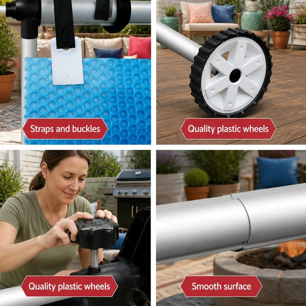 Adjustable Aluminium Pool Cover Roller 5.5m Blue for Solar Blanket Operation