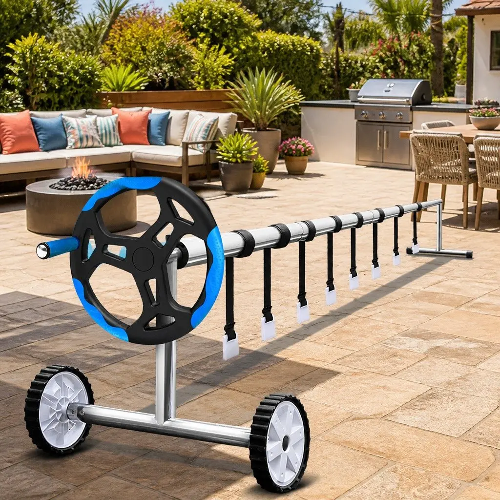 Adjustable Aluminium Pool Cover Roller 5.5m Blue for Solar Blanket Operation