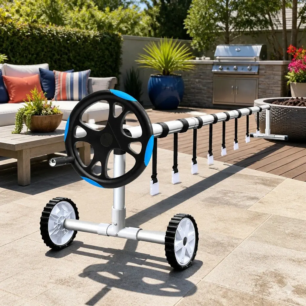 Adjustable Aluminium Pool Cover Roller 5.5m Blue for Solar Blanket Operation