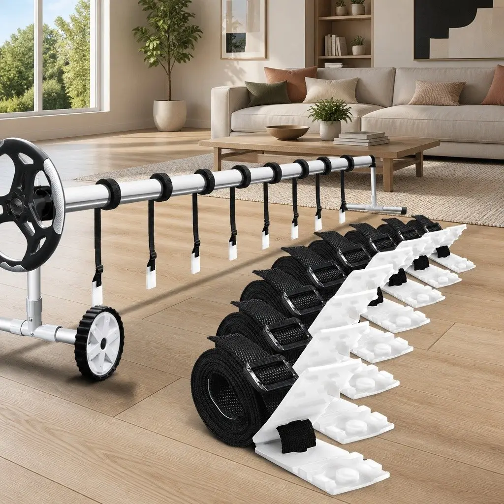 Pool Cover Roller Attachment Strap Kit Nylon Black 8 Piece