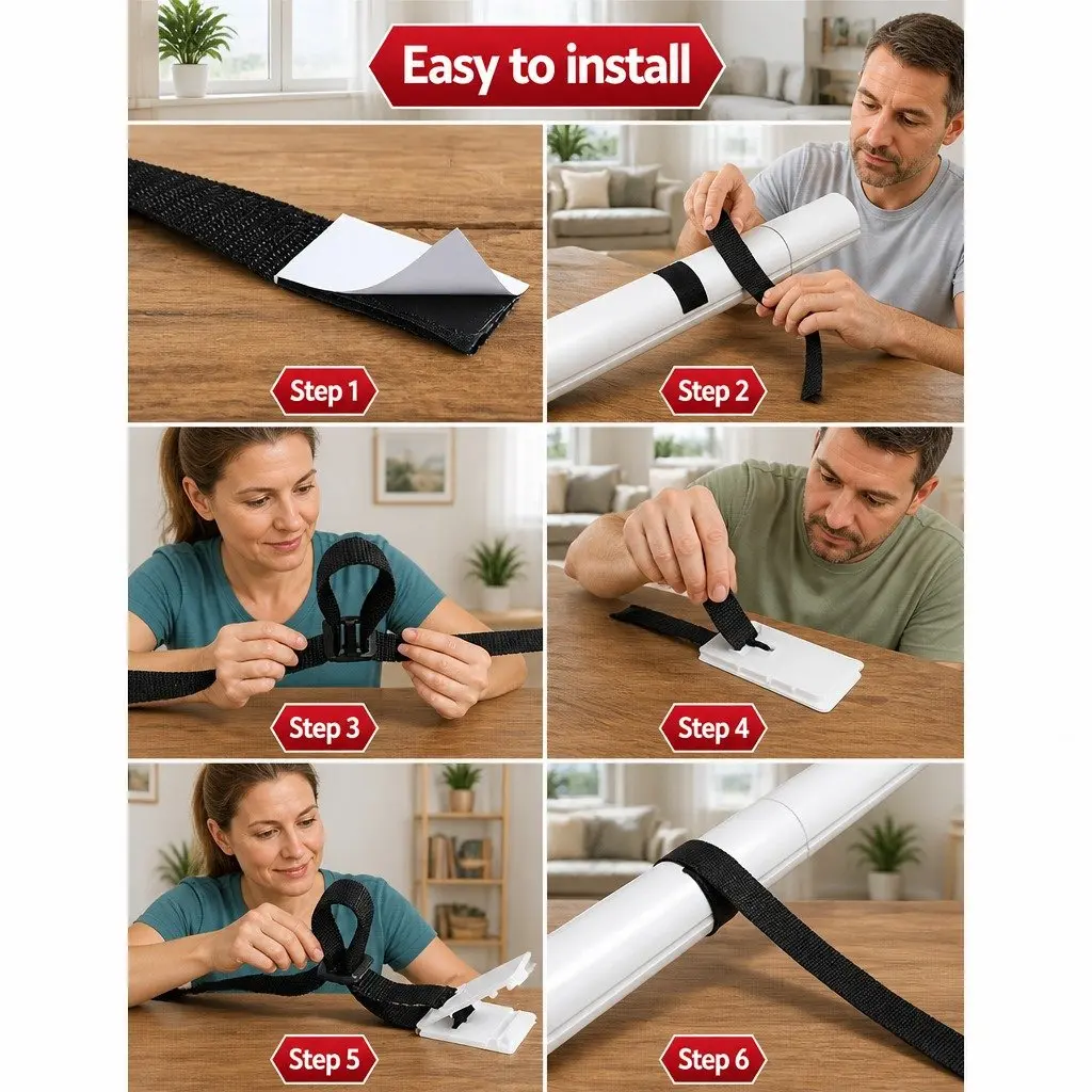 Pool Cover Roller Attachment Strap Kit Nylon Black 8 Piece
