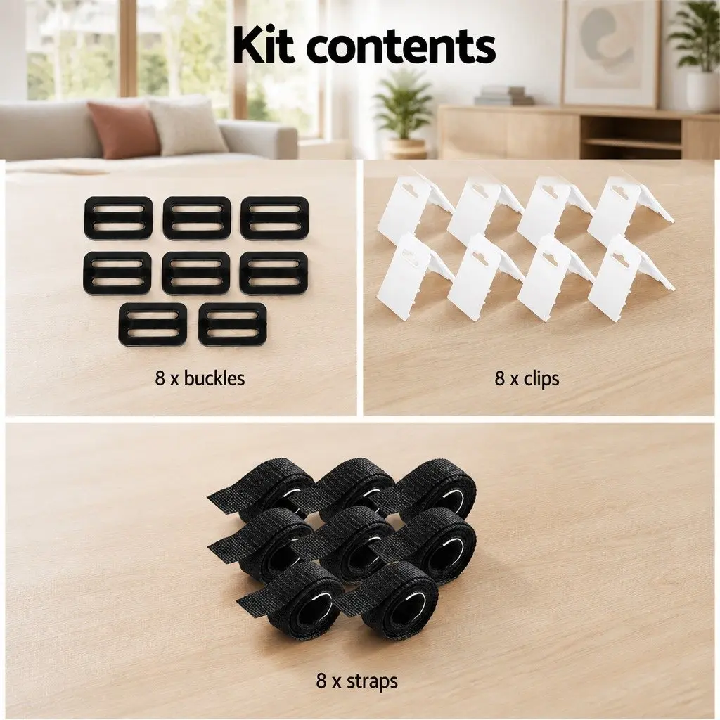 Pool Cover Roller Attachment Strap Kit Nylon Black 8 Piece