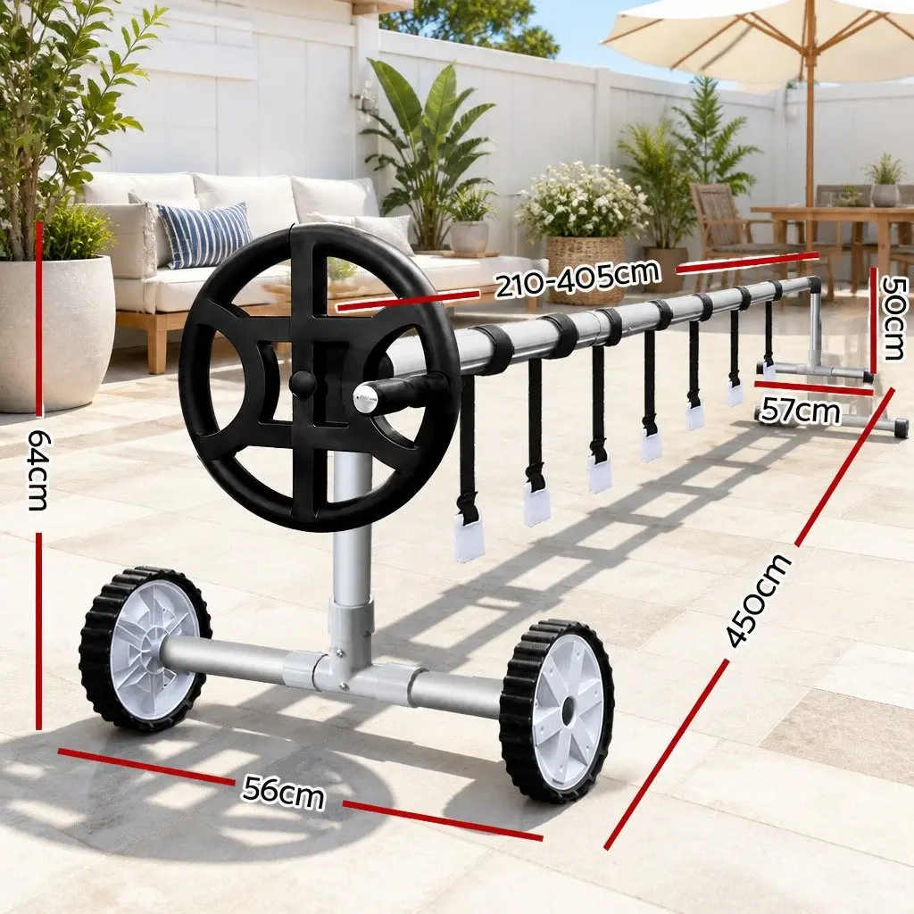 Pool Roller Adjustable Aluminium Alloy Silver for 1.05 to 4.05m Pools with Non-Slip Wheel Mechanism and Anodized Stands