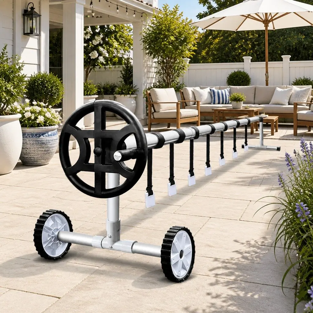Pool Roller Adjustable Aluminium Alloy Silver for 1.05 to 4.05m Pools with Non-Slip Wheel Mechanism and Anodized Stands