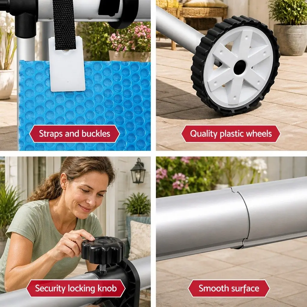 Pool Roller Adjustable Aluminium Alloy Silver for 1.05 to 4.05m Pools with Non-Slip Wheel Mechanism and Anodized Stands