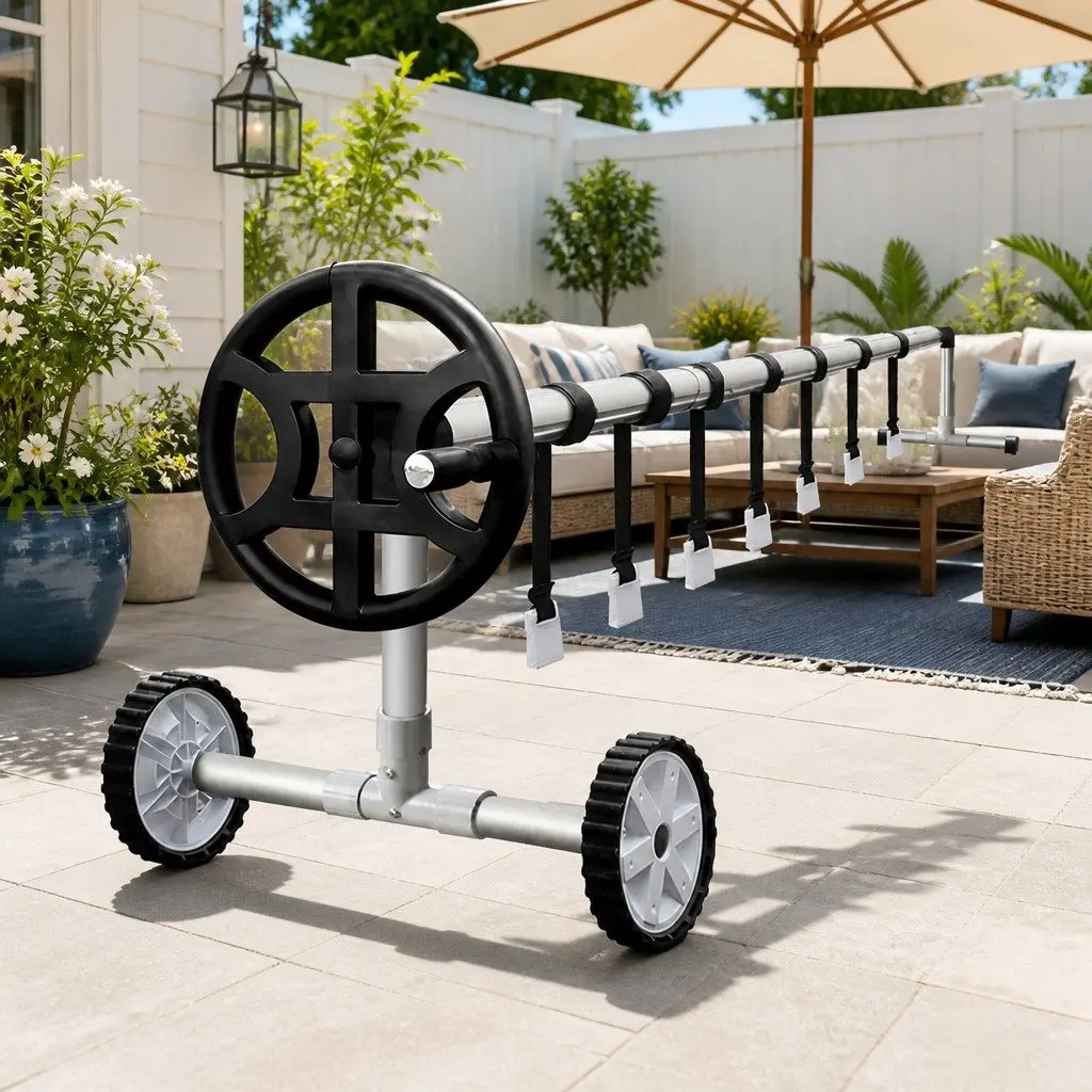 Pool Roller Adjustable Aluminium Alloy Silver for 1.05 to 4.05m Pools with Non-Slip Wheel Mechanism and Anodized Stands
