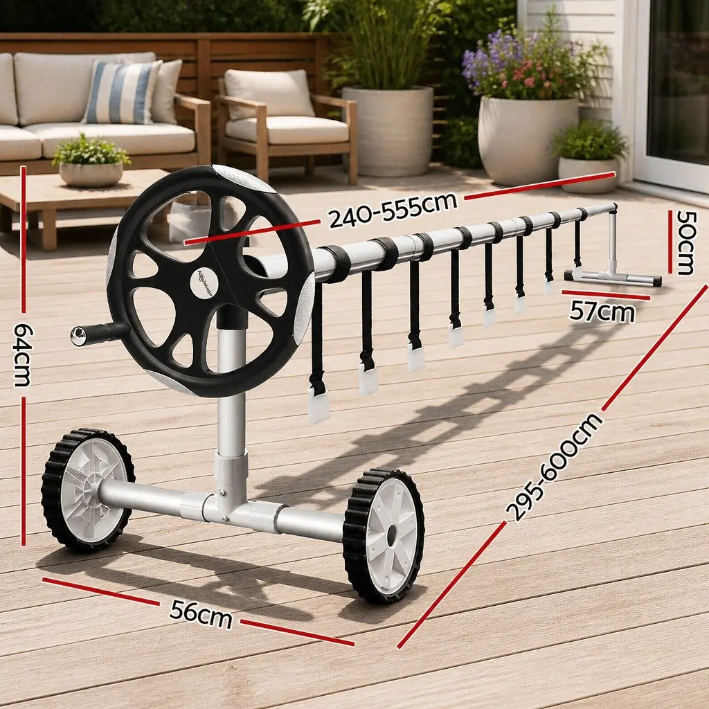 Pool Cover Roller Aluminium Adjustable Telescopic 5.5m Silver