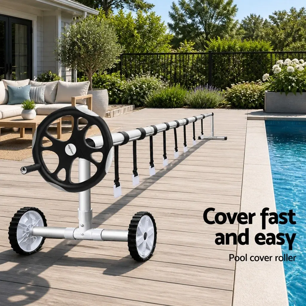 Pool Cover Roller Aluminium Adjustable Telescopic 5.5m Silver