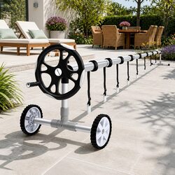 Pool Cover Roller 6.55m Adjustable Telescopic Swimming Pool Blanket Reel Silver