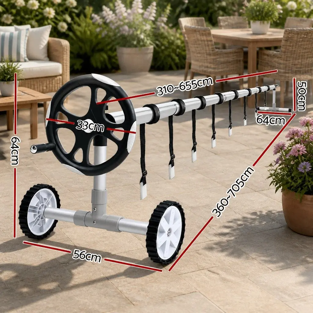 Pool Cover Roller Aluminium Alloy Adjustable 6.55m Silver