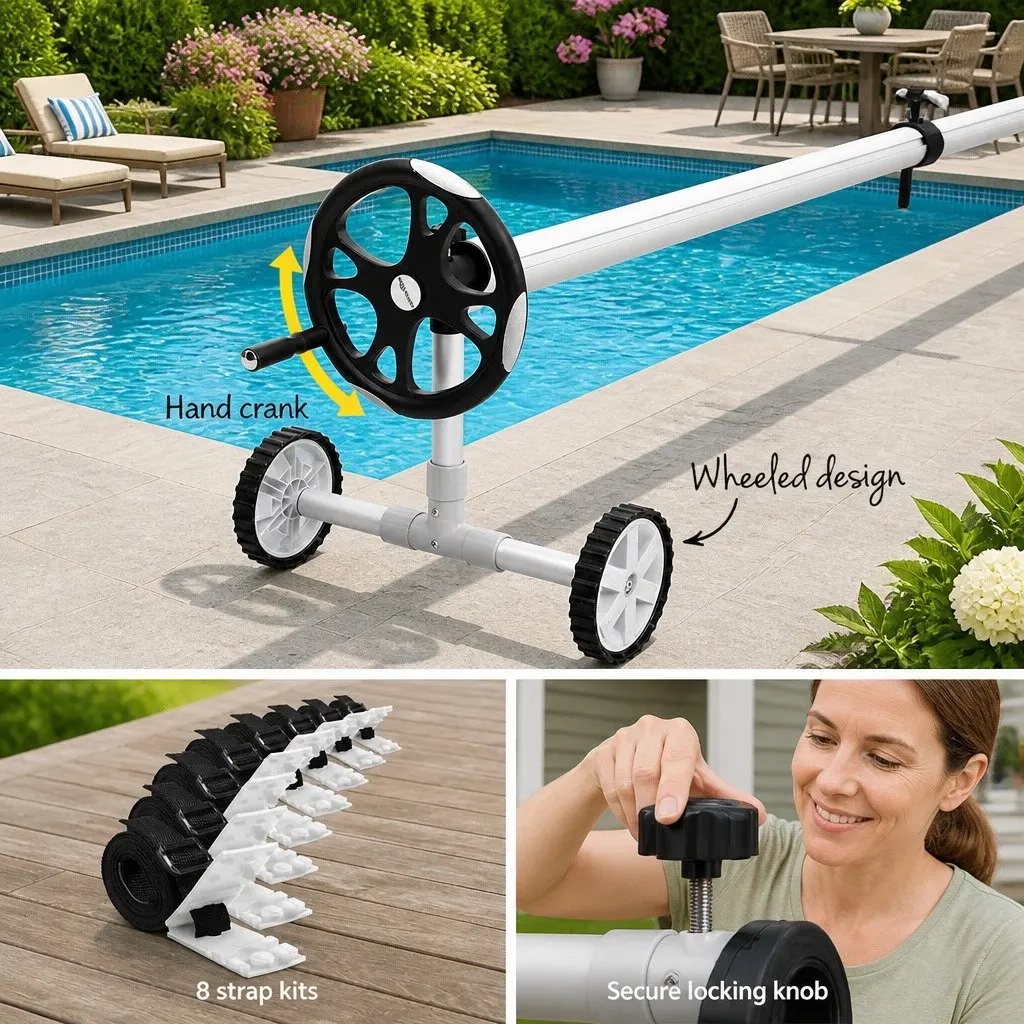 Pool Cover Roller Aluminium Alloy Adjustable 6.55m Silver