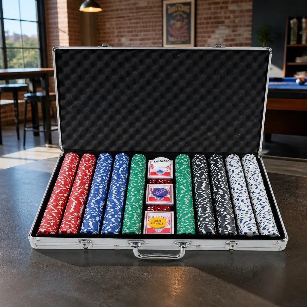 Poker Chips Set PS Plastic Steel Insert 1000 Piece Lockable Aluminum Case