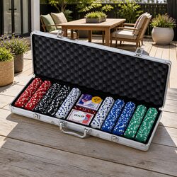 500pc Poker Chips Set Texas Hold'em Casino Game with Cards Dices Buttons